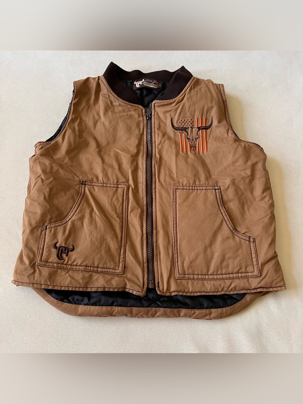 Cowboy Hardware Kids Brown Quilted Puffer Vest Western Rancher Like New